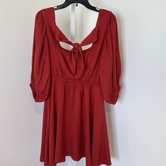 Band of the Free Milkmaid Puff Sleeve Red Babydoll Mini Dress Size M Coquette - Picture 4 of 4